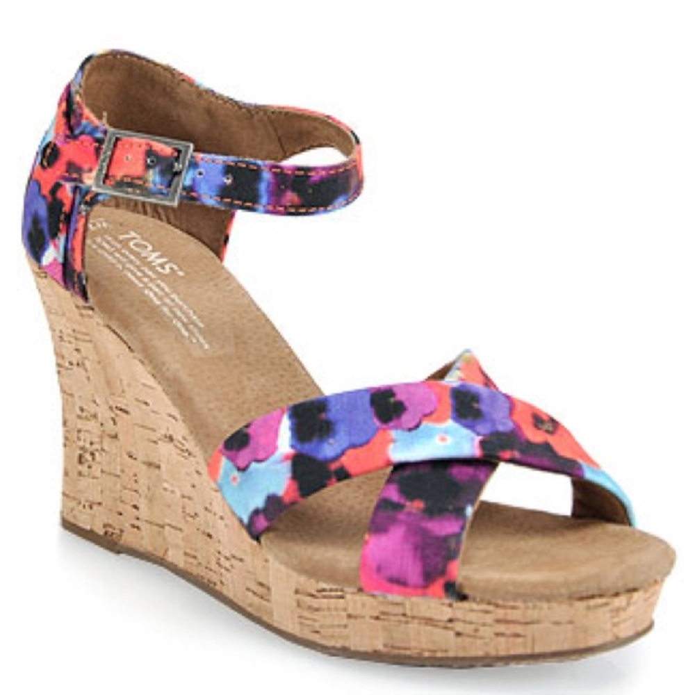 Toms Oahu floral strappy sandal wedges